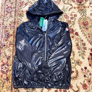 United Colors of Benetton Black Rain Defender Heart Sleeve Hooded Jacket NEW NWT